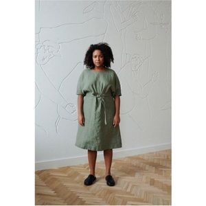 LinenFox Rush Linen Tunic Dress in Forest Green Size S/M